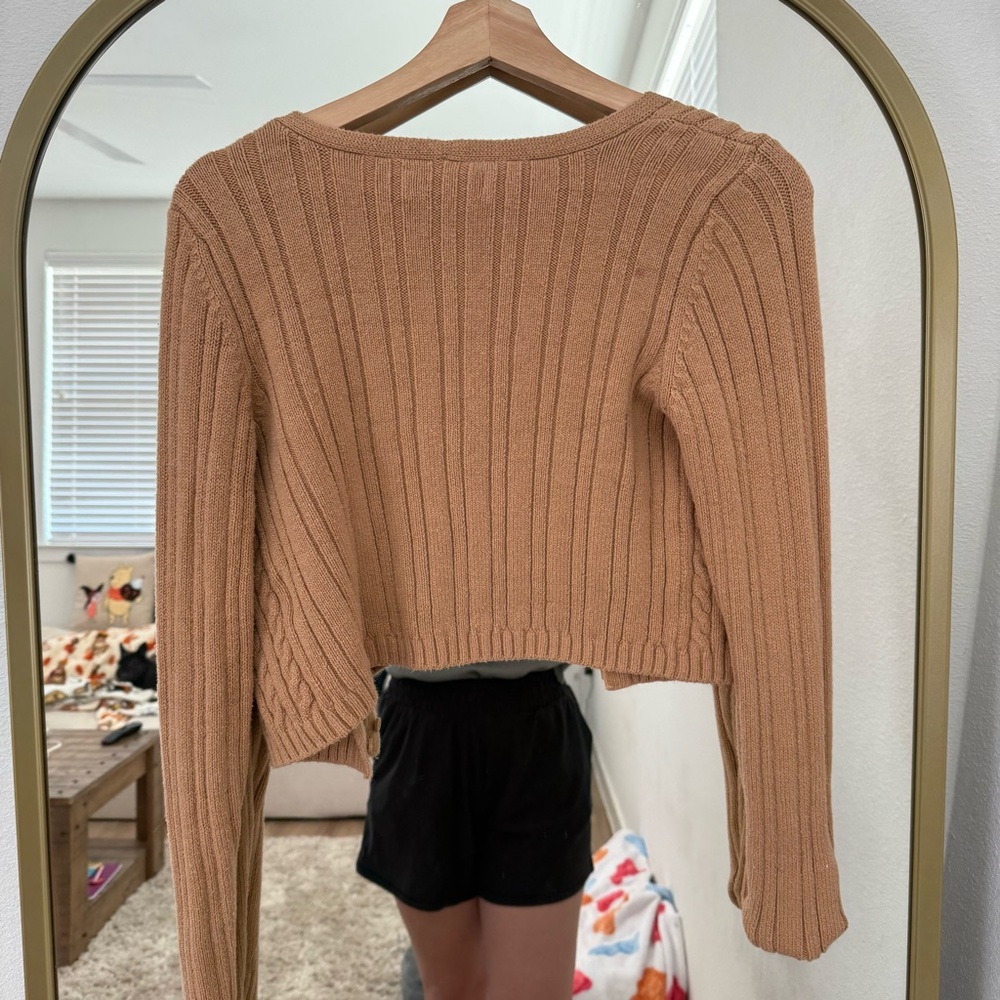 Tan Ribbed Cropped Cardigan Hollister - Picture 5 of 5